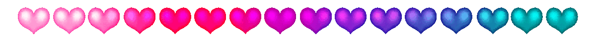 a gif of a string of hearts with the colors of the bi lesbian flag - light pink, hot pink, purple, teal