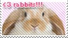 A stamp saying I love rabbits, with a picture of a brown rabbit
