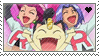 A stamp depicting Jessie, Meowth, and James from the Pokemon anime
