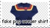 A stamp of the fake PNG Weezer shirt, depicting a blue shirt against a checkered background